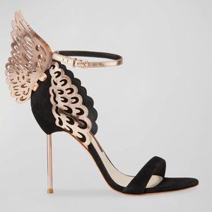 NWT Sophia Webster Evangeline Metallic Black Butterfly Heels